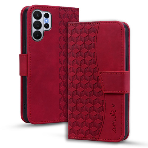 Samsung Galaxy S26 Ultra 5G Diamond Buckle Leather Phone Case with Lanyard - Wine Red