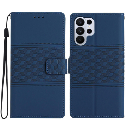Samsung Galaxy S26 Ultra 5G Diamond Embossed Skin Feel Leather Phone Case - Dark Blue