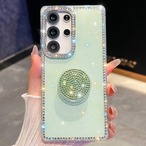 Samsung Galaxy S26 Ultra 5G Diamond Glitter Diamond Round Holder Phone Case - Light Green