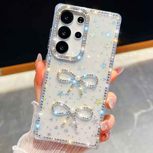 Samsung Galaxy S26 Ultra 5G Diamond Glitter Dual Bow-knot Shockproof Phone Case - Transparent Stars