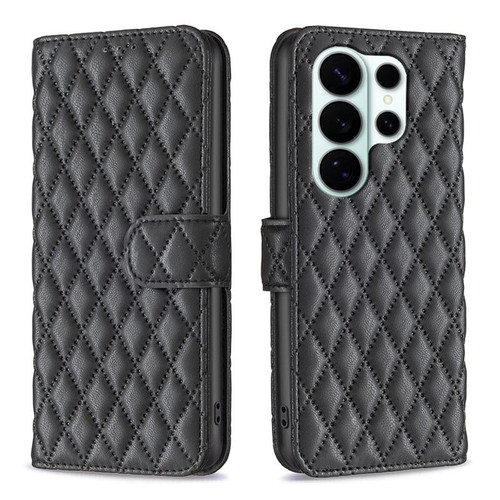 Samsung Galaxy S26 Ultra 5G Diamond Lattice Wallet Flip Leather Phone Case - Black