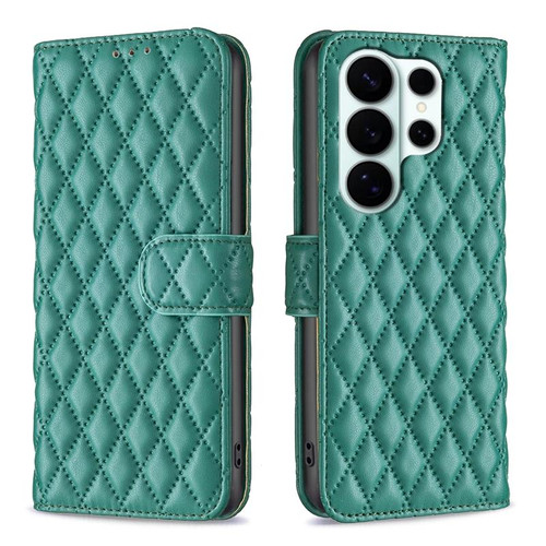 Samsung Galaxy S26 Ultra 5G Diamond Lattice Wallet Flip Leather Phone Case - Green