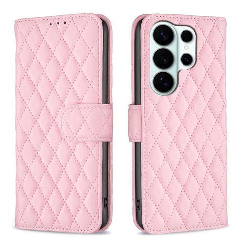 Samsung Galaxy S26 Ultra 5G Diamond Lattice Wallet Flip Leather Phone Case - Pink
