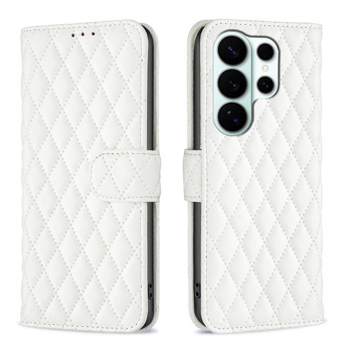 Samsung Galaxy S26 Ultra 5G Diamond Lattice Wallet Flip Leather Phone Case - White