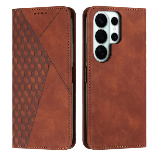 Samsung Galaxy S26 Ultra 5G Diamond Splicing Skin Feel Magnetic Leather Phone Case - Brown