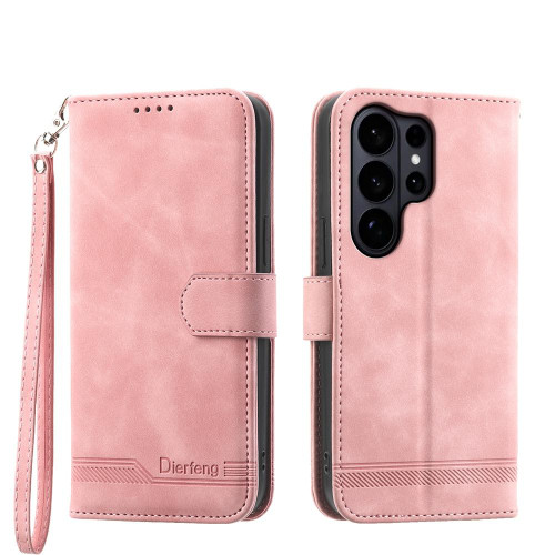 Samsung Galaxy S26 Ultra 5G Dierfeng Dream Line TPU Hybrid PU Leather Phone Case - Pink