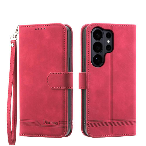 Samsung Galaxy S26 Ultra 5G Dierfeng Dream Line TPU Hybrid PU Leather Phone Case - Red