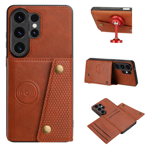 Samsung Galaxy S26 Ultra 5G Double Buckle Card Slots Magnetic Phone Case - Brown