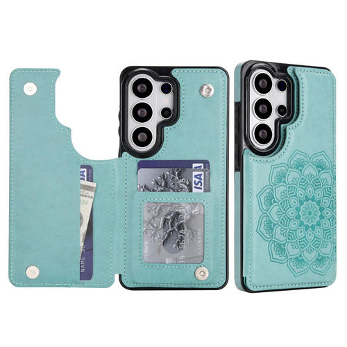 Samsung Galaxy S26 Ultra 5G Double Buckle Mandala Leather Wallet Back Cover Phone Case - Green