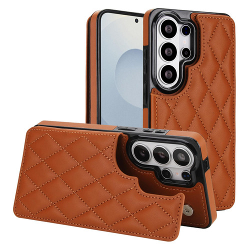 Samsung Galaxy S26 Ultra 5G Double Buckle Rhombic PU Leather Phone Case - Brown