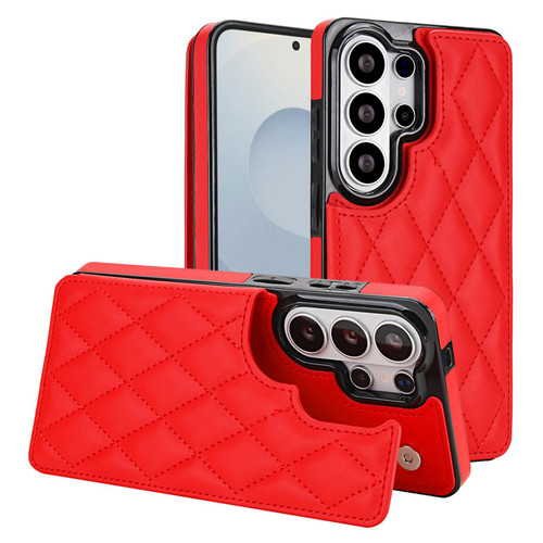 Samsung Galaxy S26 Ultra 5G Double Buckle Rhombic PU Leather Phone Case - Red
