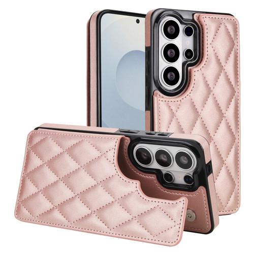 Samsung Galaxy S26 Ultra 5G Double Buckle Rhombic PU Leather Phone Case - Rose Gold