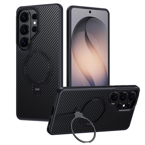 Samsung Galaxy S26 Ultra 5G Double Ring MagSafe Holder Carbon Fibre Phone Case - Black