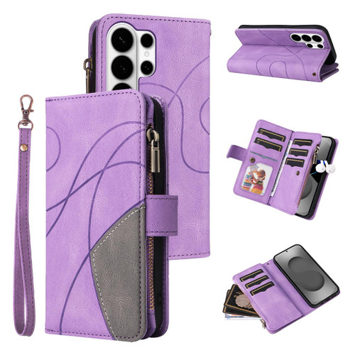 Samsung Galaxy S26 Ultra 5G Dual-color 9 Card Slots Zipper Wallet Leather Phone Case - Purple