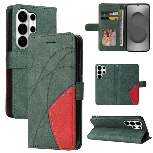 Samsung Galaxy S26 Ultra 5G Dual-color Splicing Flip Leather Phone Case - Green