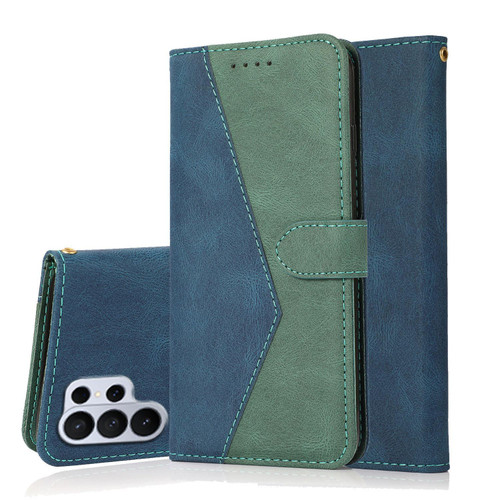 Samsung Galaxy S26 Ultra 5G Dual-color Stitching Leather Phone Case - Blue Green