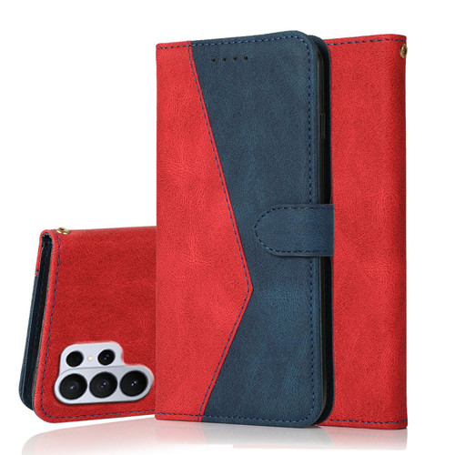 Samsung Galaxy S26 Ultra 5G Dual-color Stitching Leather Phone Case - Red Blue