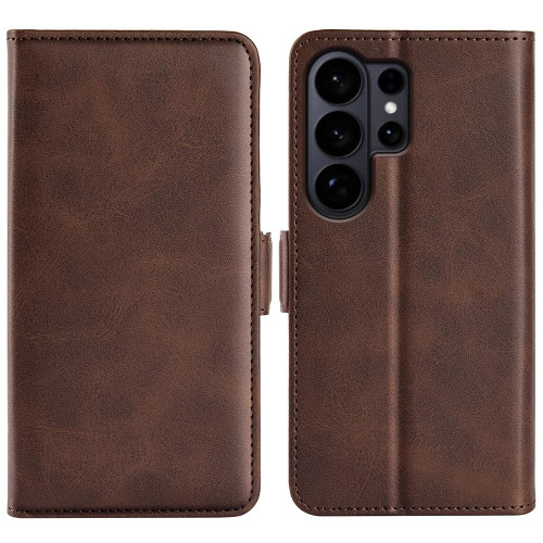 Samsung Galaxy S26 Ultra 5G Dual-side Magnetic Buckle Horizontal Flip Leather Phone Case - Brown