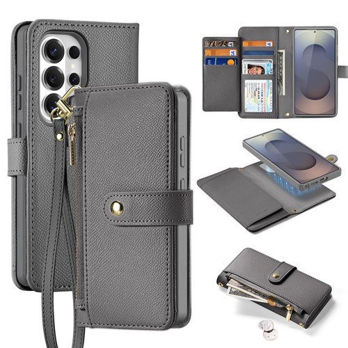 Samsung Galaxy S26 Ultra 5G DUX DUCIS Lawa Series 2 in 1 Wallet Zipper Detachable MagSafe Phone Case with Lanyard - Grey