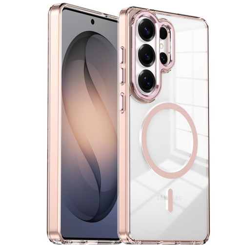 Samsung Galaxy S26 Ultra 5G Electroplated Cat-Eye Frame Magnetic MagSafe Shockproof Phone Case - Pink