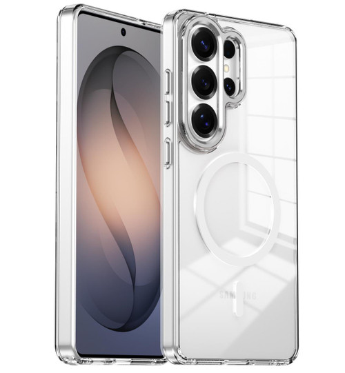 Samsung Galaxy S26 Ultra 5G Electroplated Cat-Eye Frame Magnetic MagSafe Shockproof Phone Case - White