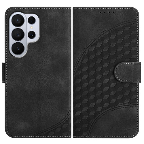 Samsung Galaxy S26 Ultra 5G Elephant Head Embossed Phone Leather Case with Lanyard - Black