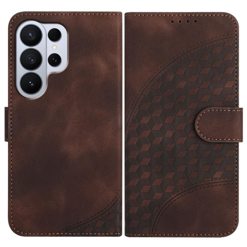 Samsung Galaxy S26 Ultra 5G Elephant Head Embossed Phone Leather Case with Lanyard - Coffee