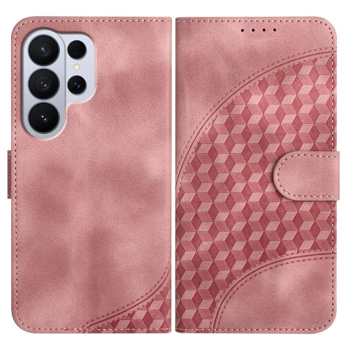 Samsung Galaxy S26 Ultra 5G Elephant Head Embossed Phone Leather Case with Lanyard - Pink