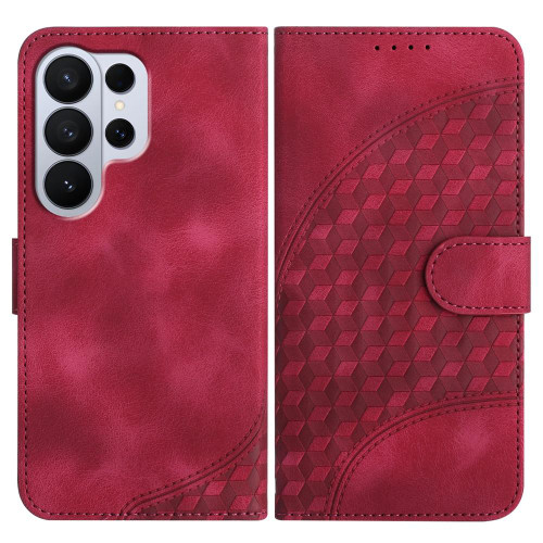 Samsung Galaxy S26 Ultra 5G Elephant Head Embossed Phone Leather Case with Lanyard - Rose Red