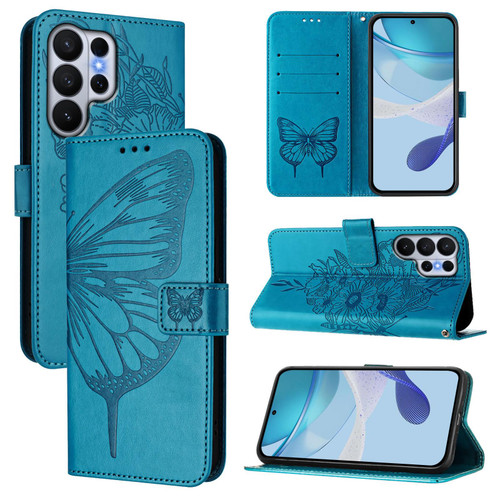 Samsung Galaxy S26 Ultra 5G Embossed Butterfly Leather Phone Case - Blue