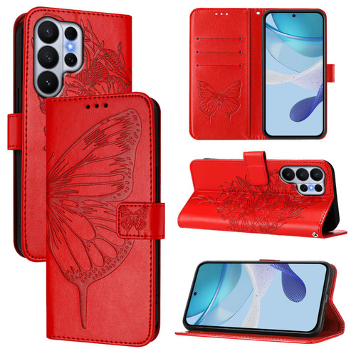 Samsung Galaxy S26 Ultra 5G Embossed Butterfly Leather Phone Case - Red