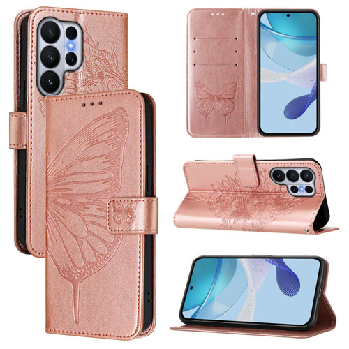 Samsung Galaxy S26 Ultra 5G Embossed Butterfly Leather Phone Case - Rose Gold