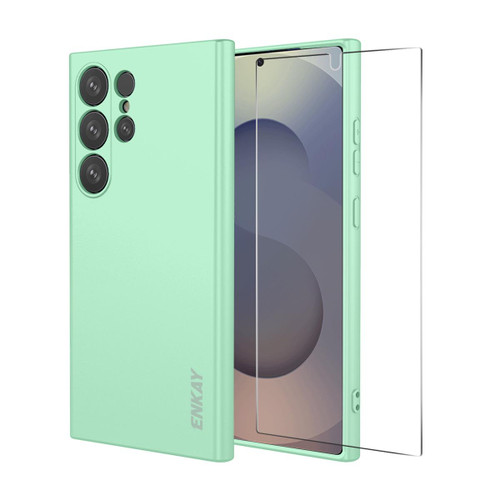 Samsung Galaxy S26 Ultra 5G ENKAY Liquid Silicone Soft Shockproof Phone Case with 0.18mm Ultrasonic Unlock Glass Film - Light Green
