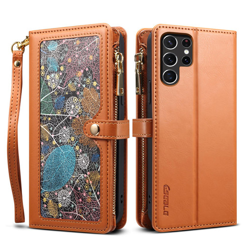 Samsung Galaxy S26 Ultra 5G ESEBLE Star Series Lanyard Zipper Wallet RFID Leather Case - Brown