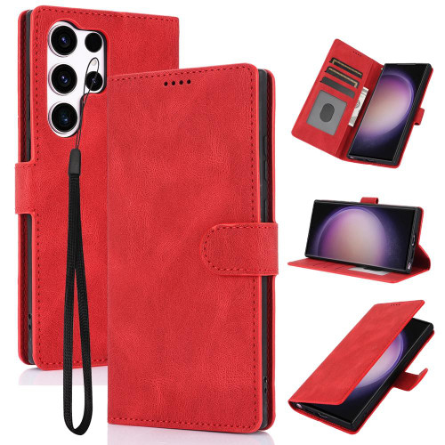 Samsung Galaxy S26 Ultra 5G Fantasy Skin-feel Calfskin Texture Leather Phone Case - Red