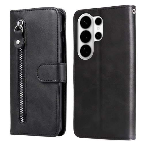 Samsung Galaxy S26 Ultra 5G Fashion Calf Texture Zipper Leather Phone Case - Black