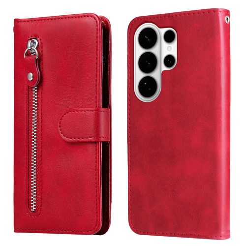 Samsung Galaxy S26 Ultra 5G Fashion Calf Texture Zipper Leather Phone Case - Red