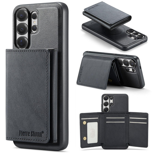 Samsung Galaxy S26 Ultra 5G Fierre Shann 2 in 1 Holder RFID Card Slot Wallet MagSafe Phone Case - Black