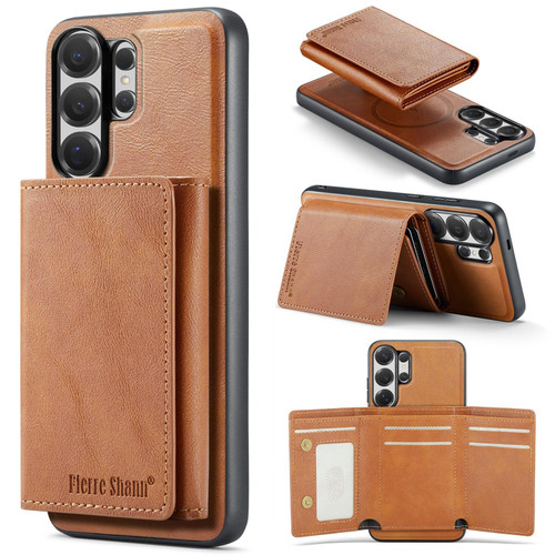 Samsung Galaxy S26 Ultra 5G Fierre Shann 2 in 1 Holder RFID Card Slot Wallet MagSafe Phone Case - Dark Brown