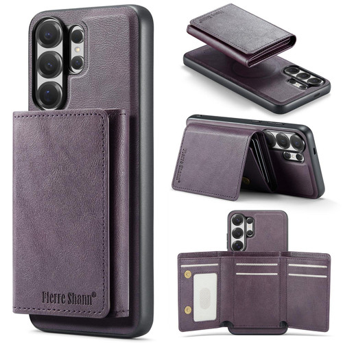 Samsung Galaxy S26 Ultra 5G Fierre Shann 2 in 1 Holder RFID Card Slot Wallet MagSafe Phone Case - Purple