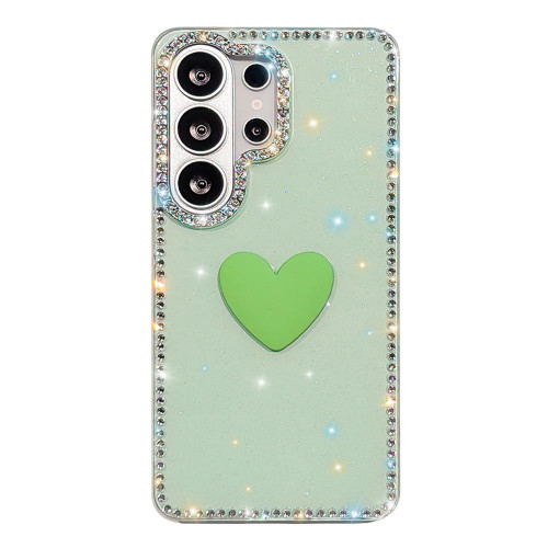 Samsung Galaxy S26 Ultra 5G Flash Rhinestone Double-sided IMD Love Heart Phone Case - Glitter Green