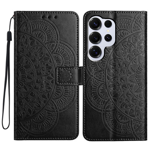 Samsung Galaxy S26 Ultra 5G Flower Embossed Leather Phone Case - Black