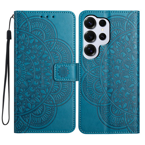 Samsung Galaxy S26 Ultra 5G Flower Embossed Leather Phone Case - Blue