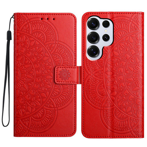 Samsung Galaxy S26 Ultra 5G Flower Embossed Leather Phone Case - Red