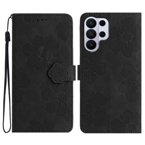 Samsung Galaxy S26 Ultra 5G Flower Embossing Pattern Leather Phone Case - Black
