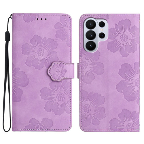 Samsung Galaxy S26 Ultra 5G Flower Embossing Pattern Leather Phone Case - Purple