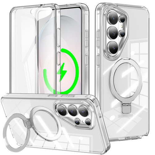 Samsung Galaxy S26 Ultra 5G Frosted Magnetic Holder Phone Case with Screen Protector - Glossy Transparent