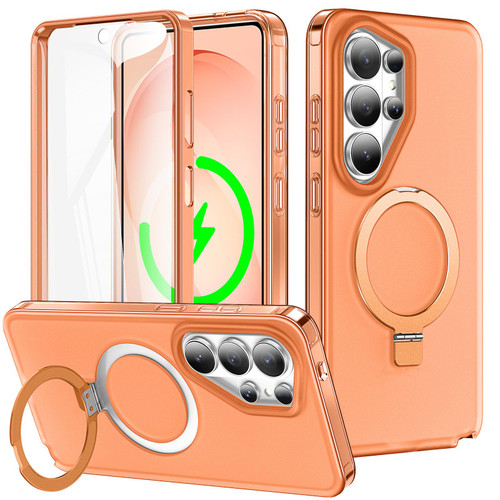 Samsung Galaxy S26 Ultra 5G Frosted Magnetic Holder Phone Case with Screen Protector - Orange