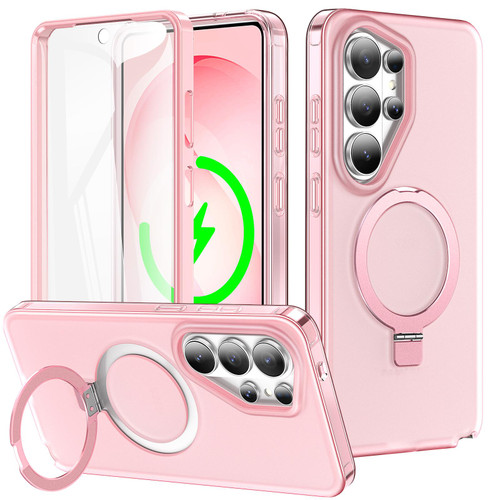Samsung Galaxy S26 Ultra 5G Frosted Magnetic Holder Phone Case with Screen Protector - Pink