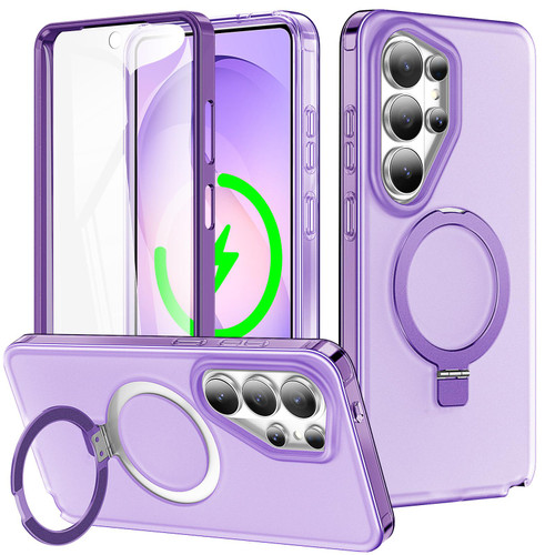 Samsung Galaxy S26 Ultra 5G Frosted Magnetic Holder Phone Case with Screen Protector - Purple